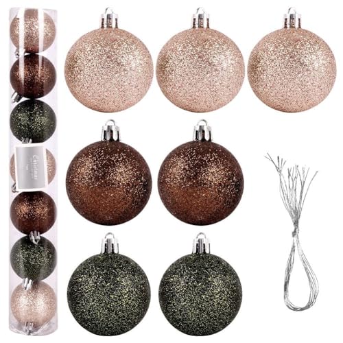 Vilde Kugeln Christbaumkugeln Christbaumschmuck Tannenbaumkugeln Weihnachtsdeko Weihnachtskugeln Glitzerkugeln bruchfest bruchsicher perlmuttfarben grün braun 7er-Set 5 cm von Vilde