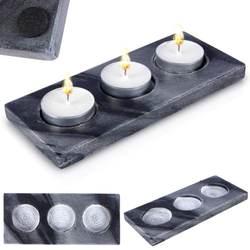 Vilde Marmorleuchter Teelichthalter Kerzenständer Kerzenhalter aus Marmor für 3 Kerzen 18x8 cm von Vilde