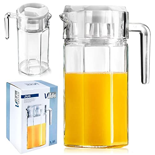 VILDE - Glaskaraffe mit Deckel und Ausgießer - 1,5 Liter - Karaffe Krug Glas Wasserkaraffe mit Deckel - Wasserkrug Wasserkanne Wasser Karaffen Tee Fruchteinsatz Karaffee Wasserkaraffen Glaskaraff von Vilde