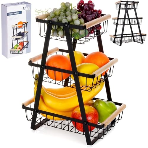Vilde Aufbewahrungskorb Obstkorb Gemüsekorb Metallkorb Drahtkorb aus Metall schwarz 3-stufig von Vilde