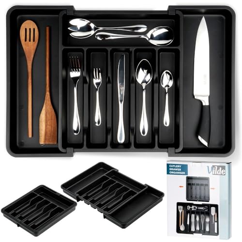 Vilde Besteckeinsatz Besteckkasten Besteckorganizer für Schublade ausziehbar 33-56,5x37,5 cm von Vilde