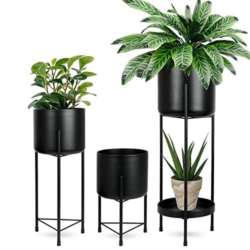 Vilde Blumenständer Blumensäule Pflanzenständer Pflanzenregal Metall schwarz/Blumentopf Übertopf auf einem Ständer 3er Set von Vilde