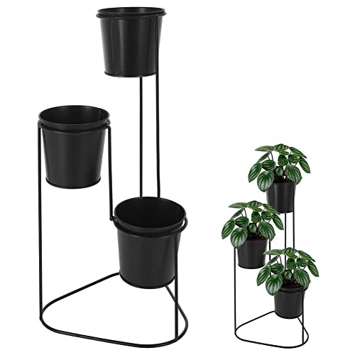 Vilde Blumenständer Pflanzenständer Übertopf Blumentopf für 3 Zimmerpflanzen 3-stufig schwarz aus Metall im Loft-Stil von Vilde