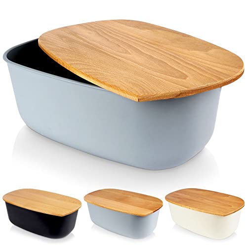 Vilde Brotkasten mit Holzbrett Grau - Brotkorb - Brotbox - Brotbehälter - Groß - brottopf zum aufbewahren - Bread Box - Brot Aufbewahrungsbox - 39x23,5x15,5 cm von Vilde