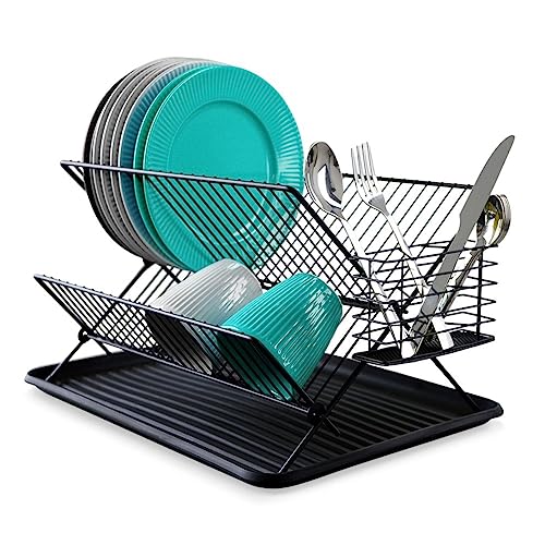 Vilde Geschirrabtropfer mit Besteckhalter Dish Drying Rack Geschirrständer Abtropfständer Drainer Geschirrtrockner klein | 45x32x25,5 cm | Abtropfgestell Geschirr Schwarz Geschirrabtropfgestell von Vilde