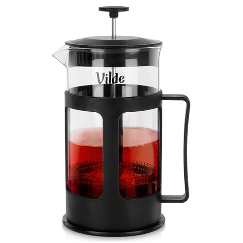 Vilde Kaffeebereiter Teebereiter French Press Kolbenbrüher für Tee und Kaffee aus Glas 1 L von Vilde