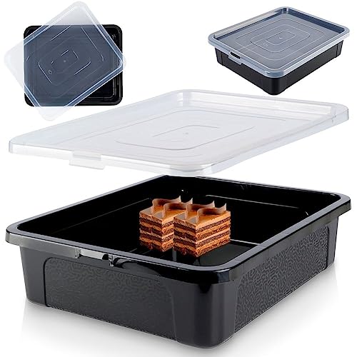 Vilde Kuchenbehälter Kuchencontainer | Tortenplatte mit deckel Kuchenhaube Blechkuchen Transportbox | Tortenglocke Transportbehälter für Kuchen 40x33x10 cm von Vilde