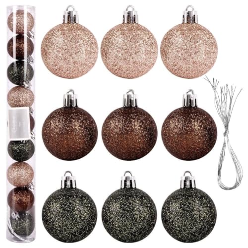Vilde Kugeln Christbaumkugeln Christbaumschmuck Tannenbaumkugeln Weihnachtsdeko Weihnachtskugeln Glitzerkugeln bruchfest bruchsicher perlmuttfarben grün braun 9er-Set 4 cm von Vilde
