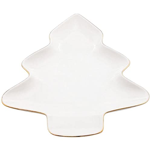Vilde Porzellanteller Servierteller Serviertablett weiß mit Goldverzierung Weihnachtsbaum 20x16,5 cm von Vilde