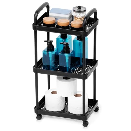 Vilde Regal mit Rollen Regalwagen Rollregal Schieberegal Fahrregal schwarz mit 3 Ebenen 30x21x61,5 cm von Vilde