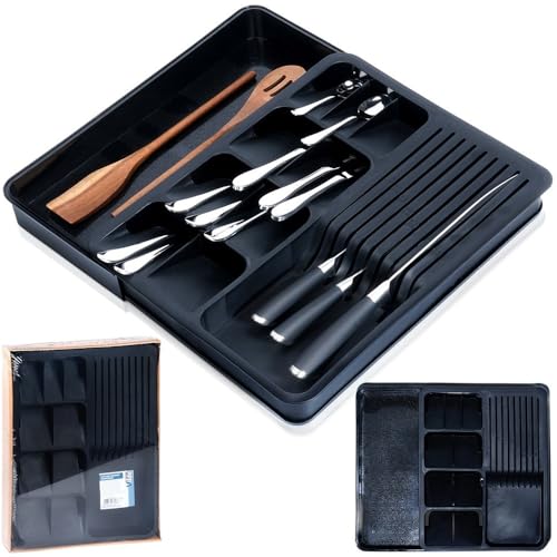 Vilde Schubladeneinsatz Besteckeinsatz Organizer Besteckkasten ausziehbar schwarz 40x31 cm von Vilde
