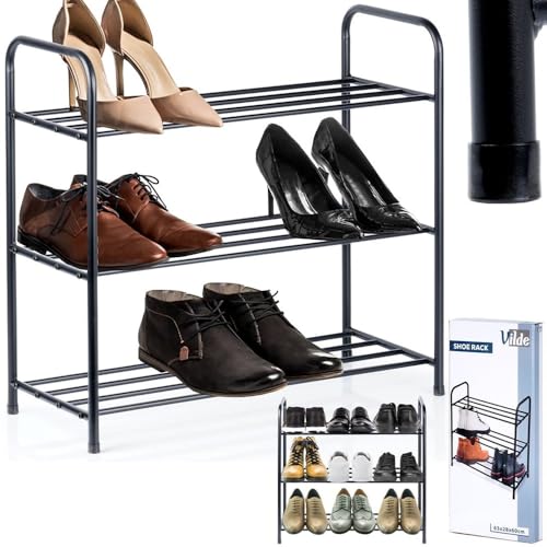 Vilde Schuhregal Schuhablage Schühständer 63x28x60 cm aus Metall mit 3 Etagen schwarz 63x28x60 cm von Vilde
