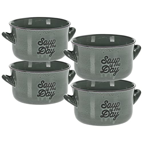 Vilde Suppenschüssel Bouillontasse Schale aus Keramik für Haferflocken Müsli 4 Stück Set Grün 4x650 ml von Vilde