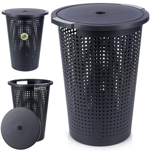 Vilde Wäschekorb Wäschebehälter Wäschebox Wäschesammler aus Kunststoff schwarz 35 L von Vilde