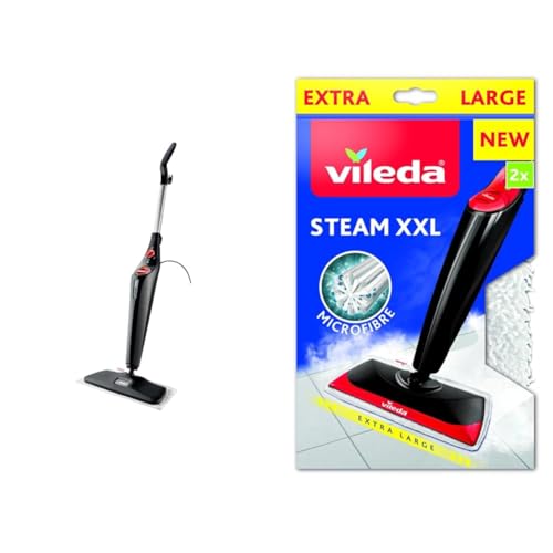 Bundle aus Vileda Steam PLUS XXL Dampfreiniger, hygienische Bodenreinigung von großen Flächen, für alle Böden + Vileda Steam Plus XXL Mikrofaser Ersatzbezüge, 2er Pack von Vileda