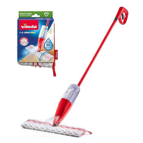 Vileda 1.2 Spray Max System Bodenwischer mit Sprühkopf, mit 2 wiederverwendbaren Mikrofasertüchern, ohne Eimer, für alle Böden, nachhaltiges Wischsystem, Vileda Love it clean von Vileda