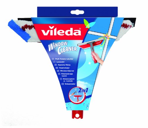Vileda Profi Fensterwischer 2in1, Fensterabzieher und Einwascher mit Mikrofaserbezug, Fensterputzer für streifenfreie Fenster von Vileda