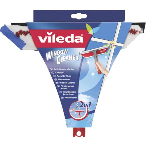 Vileda Profi Fensterwischer 2in1, Fensterabzieher und Einwascher mit Mikrofaserbezug, Fensterputzer für streifenfreie Fenster von Vileda