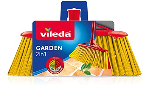 Vileda 2in1 Garden Outdoor-Besen mit Zwei Arten, Garten, für Laub, für Kiesel, recycelt, 17 x 37,5 x 5,5 cm, 386 g, Schwarz, Cyan, Magenta, Gelb von VILEDA
