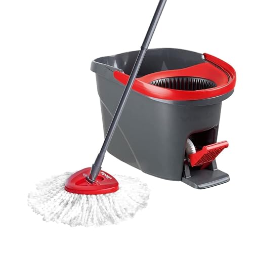 Vileda Easy Wring, Clean Spin Mop und Eimer Set mit Fußpedal, Teleskopstiel 85-123 cm, Bodenwischer mit drehendem Auswringer, 2in1 Mikrofaser-Moppkopf von Vileda