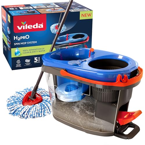 Vileda H2PrO Wischmopp Set mit Eimer | Zweitank-System für 100 % Trennung von Frisch- & Schmutzwasser | Ergonomischer Mikrofaser-Bodenwischer mit Auswringfunktion | Hygienisch & Chemiefrei von Vileda