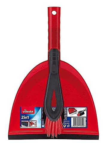 Vileda 2in1 Kehrset mit extra Borsten für Sauberkeit in den Ecken, Handfeger & Kehrschaufel, Farbe Rot, 1er Pack von Vileda