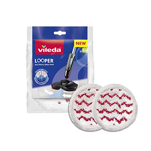 Vileda Looper Ersatz-Pads, Mikrofaser-Bezüge für den Sprüh-Mop, gegen 99,9% Bakterien*, 2 Stück, 169838, Weiß Rot von Vileda