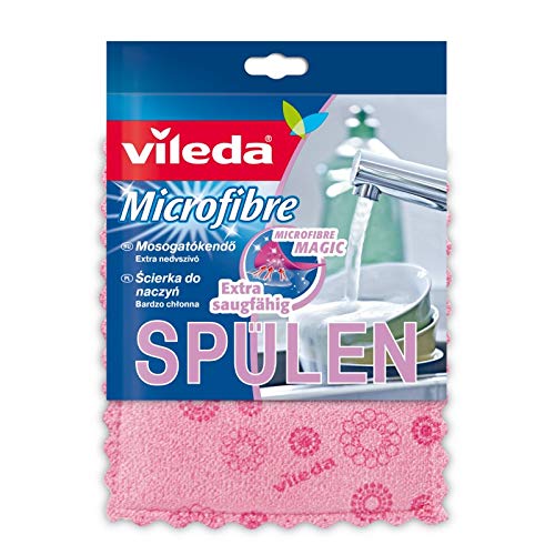 Vileda Microfaser Spülschwamm, im quadratisch praktischen Format, hohe Saugfähigkeit und Schmutzaufnahme, in 4 trendigen Farben und Mustern, 1er Pack von Vileda