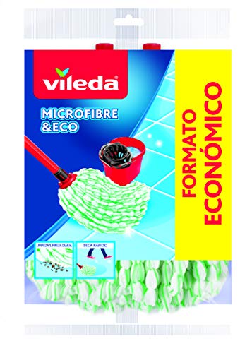 Vileda Eco-Mikrofaser-Wischmopp-Nachfüllpack, 100% Mikrofaser, große Reinigungs- und Saugfähigkeit, Grün und Weiß, 2 Stück von Vileda