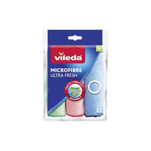 Vileda Mikrofaser Mikrofaser Handtücher, 100% hochwertige Mikrofaser Ultra Fresh enthält Silberionen, die die Bakterien abbauen, 3 Tücher, Mehrfarbig von Vileda