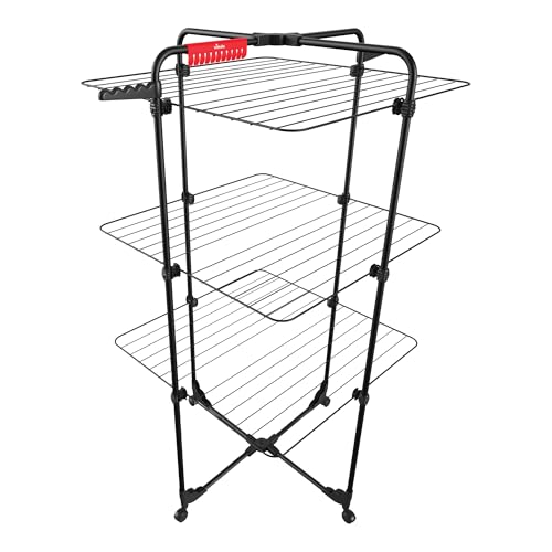 Vileda Mixer 3 Ultimate Turmwäscheständer Black Edition|Wäscheständer schwarz mit 30 m Trockenfläche|Flexibel, klappbar & transportabel - Schwenkbare Räder & extra Kleinteileplatz | Eco-Verpackung von Vileda