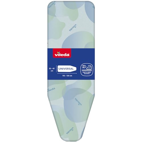 Vileda Premium 2in1 Bügelbrettbezug für Dampfbügelstation, geeignet für Bügelbretter von 30–45 cm x 110–130 cm, aus Baumwolle, Farbe Blau-Grün von Vileda