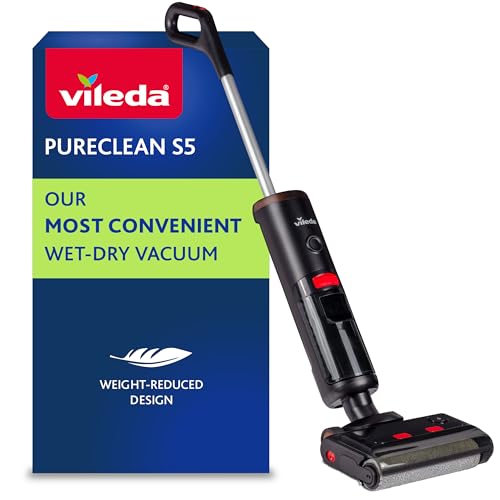 Vileda PureClean S5 Nass-Trockensauger | Kabelloser Akku Saugwischer mit Doppeltank & 100 % Wassertrennung - Leichtes Reinigungsgerät, für alle Böden | 180 m² mit 30 Min Akkulaufzeit | Eco-Verpackung von Vileda