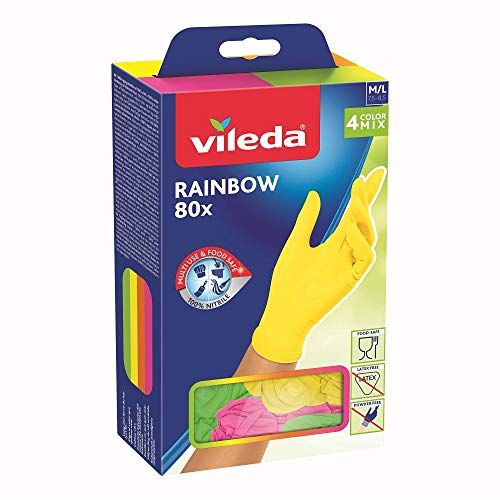 Vileda Rainbow Nitril 80 Einmalhandschuhe, 100 % Nitril, 4 bunte Farben, Größe: M/L, 80 Stück von Vileda