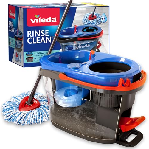 Vileda RinseClean Spin Mop System, trennt sauberes und schmutziges Wasser, müheloses Auswringen, Mikrofaser-Mop- und Eimer-Set von Vileda