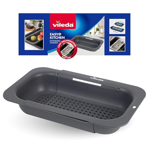 Vileda Sieb für Spülbecken ausziehbar (34-48cm) - Praktisches Spülbecken Sieb - Einstellbar für Spülen verschiedener Größe - Spülsieb aus hochwertigem PP-Material, robust & lebensmittelecht von Vileda