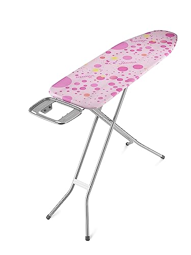 Vileda Star Bügelbrett, Bügeltisch mit Bügeleisenablage, Bügelfläche: 120 x 38 cm, höhenverstellbar von 75 bis 96 cm, Kindersicherung, TÜV-GS geprüft, Eco-Verpackung, Rosa von Vileda