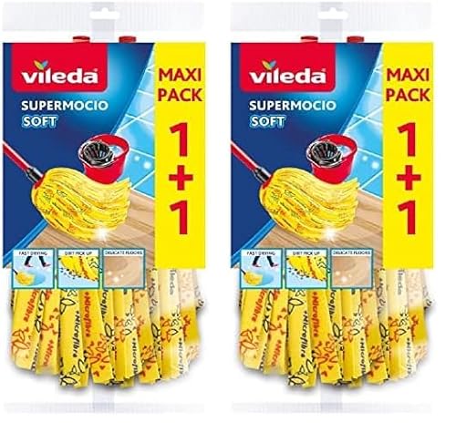 Vileda SuperMocio Soft Wischmopp Ersatzkopf, Moppkopf aus 30% Mikrofasern, effizient gegen fetthaltigen Schmutz und Flecken, 2er Vorteilspack (Packung mit 2) von Vileda