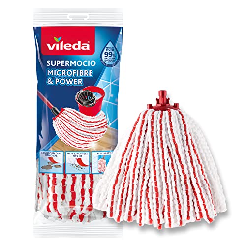 Vileda SuperMocio Mikrofaser und Power Ersatz-Moppkopf, für alle SuperMocio Wischsysteme, optimale Aufnahme von losen Haaren und Schmutz, entfernt über 99% der Bakterien nur mit Wasser, 1er Pack von Vileda