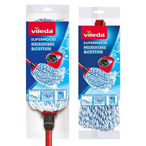 Vileda Supermocio Mikrofaser und Baumwoll-Wischmopp mit extra Mopp zum Nachfüllen, rot von Vileda