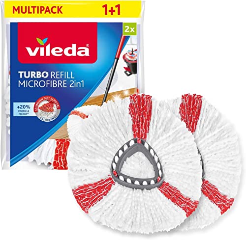 Vileda Turbo 2in1 EasyWring&Clean Wischmopp Ersatzköpfe, Mikrofaser Moppköpfe mit Kraftfasern für Vileda Turbo Sets, auch für empfindliche Böden, 2er Pack von Vileda