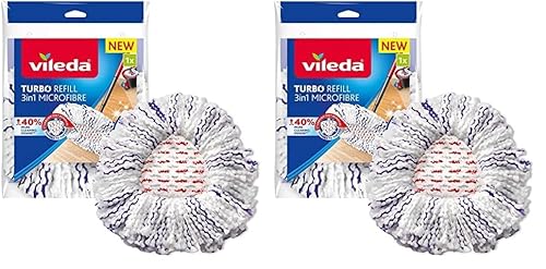 Vileda Turbo 3in1 EasyWring&Clean Wischmopp Ersatzköpfe, Mikrofaser Moppköpfe mit Kraftfasern für Vileda Turbo Sets, ideal für Hartböden, 98% Polyester, 2% Polyamide, Farbe Lila Weiß, 2er Pack von Vileda