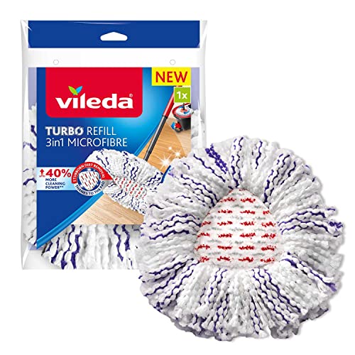 Vileda Turbo 3in1 EasyWring&Clean Wischmopp Ersatzköpfe, Mikrofaser Moppköpfe mit Kraftfasern für Vileda Turbo Sets, ideal für Hartböden, Farbe Lila Weiß, 1er Pack von Vileda