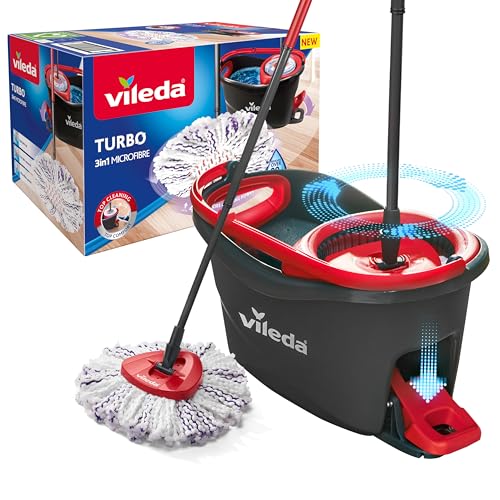 Vileda Turbo 3in1 Komplett Set, Wischmopp mit 3in1 Mikrofaser-Moppkopf, Eimer mit Schleuder, Teleskopstiel: 85 – 123 cm, entfernt 99 % der Bakterien, nachhaltiges Wischsystem, Vileda Love it Clean von Vileda