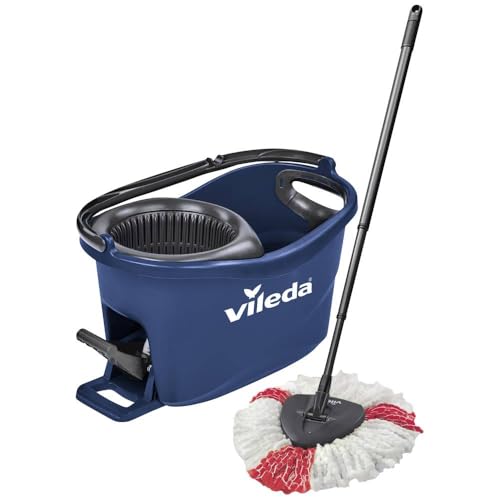 Vileda Turbo EasyWring & Clean Bodenwischer Komplett Set, Wischmopp und Eimer mit PowerSchleuder, blau von Vileda