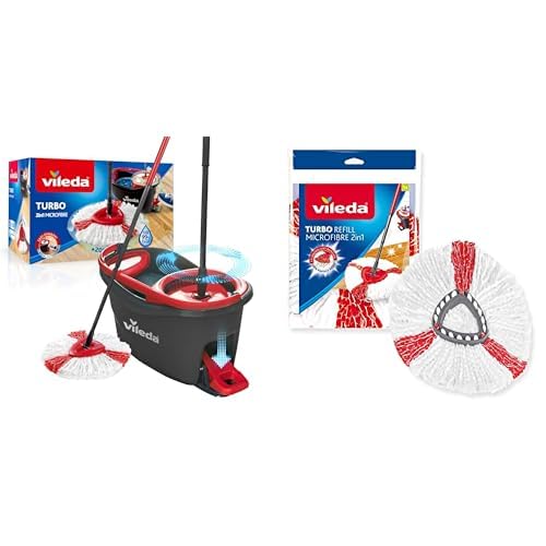 Vileda Turbo EasyWring & Clean Komplett Set & Turbo 2in1 EasyWring&Clean Wischmop Ersatzkopf Microfaser, Einzelpack von Vileda