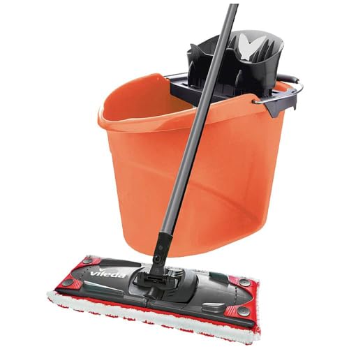 Vileda ULTRAMAX 2in1 Bodenwischer Komplett Set, Wischmopp mit Stiel, Mikrofaser-Bezug und Eimer mit Powerpresse, Limitierte Sonderedition, Farbe Coral von Vileda