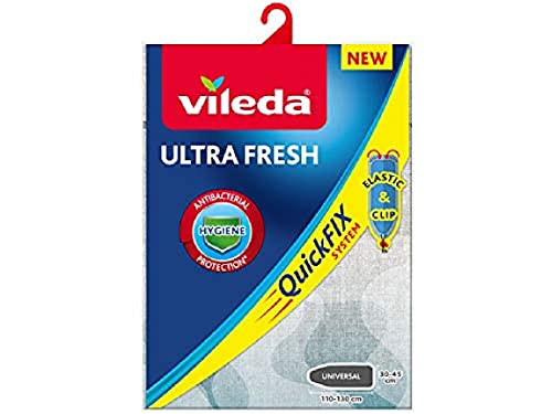 Vileda Ultra Fresh Bügelbrettbezug , antibakterieller Bügelbezug gegen Bakterienwachstum, für Bügelbretter von 110-130 cm x 30-45 cm, Farbe Grau-Blau von Vileda