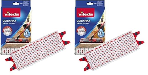 Vileda Ultramax Bodenwischer Ersatzbezug, Wischmopp Bezug Ultramat_Ultramax aus Mikrofasern, für alle Hartböden, Waschmaschinen geeignet, 2er Pack von Vileda