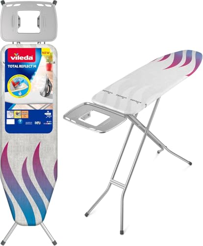 Vileda Total Reflect M Bügelbrett mit Schnell- & Tropfen-Funktion, Bügeleisen- oder Kesselablage XXL, 120 x 38 cm, Höhe verstellbar 76-96 cm von Vileda
